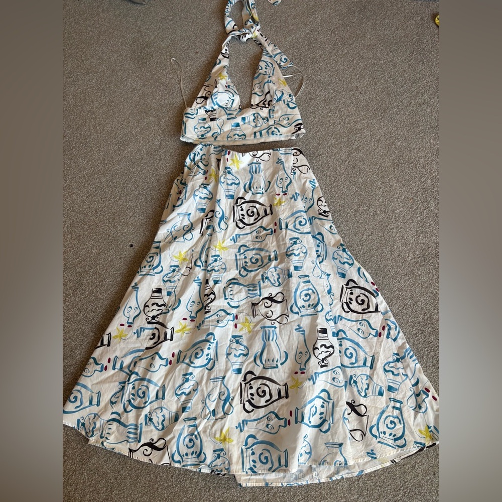 Zara Women's Blue and White Patterned Skirt Set Sz M NWT - Picture 4 of 16